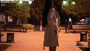 Nighttime public flashing nude walk exposing everything outdoors