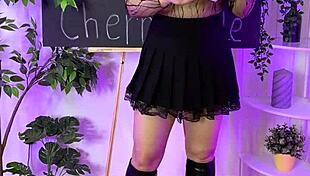 slipping into sheer fishnet tights