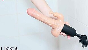 wanna see this skinny babe's wet pussy take that sex toy pneumatic gun up close?
