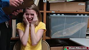 Petite teen shoplifter's lingerie deepthroat turns into office hardcore release