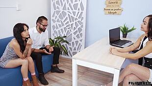 Lesbian boss demands face fuck after catching office fling.