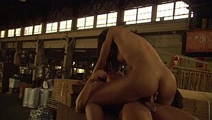 Brunette milf licks huge cock before outdoor facial cumshot