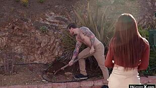 Hot big tits shemale neighbors thank me with bareback ass licking sex!