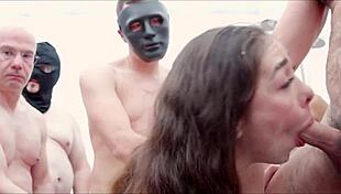 hot mexican milf lilith regia swallows tons of cum in wild bukkake orgy