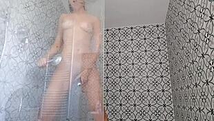 steamy shower turns sensual with my skinny curves glistening
