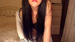 mlady jessy from roman chair strips to bed fingering her wet pussy clit