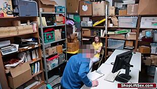 Petite teen shoplifter's lingerie deepthroat turns into office hardcore release
