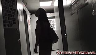 how does this slut handle gloryhole cock in her tight asshole??