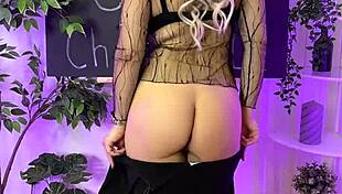 slipping into sheer fishnet tights