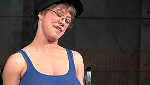 Breast Bondage Sub with Glasses Heels Ripped Clothes Vibed to Climax