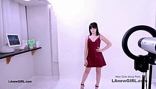 Shy Brunette Model Seduces Producer On Sofa