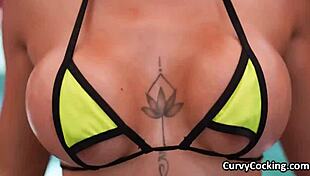 Busty Latina Teen Teases In Tiny Bikini By Poolside