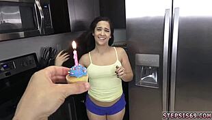 Husband captures his petite 18+ wife's first time devirginized sex on his birthday