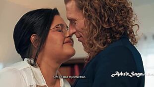 wife dives into steamy office adultery with chubby boss while husband watches