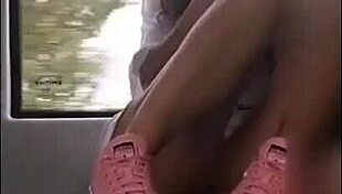 Cute coed teases with lollipop on public train ride
