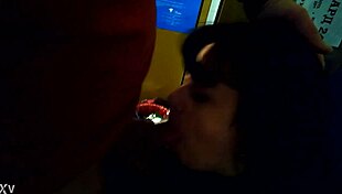 Watch this retro blue film oral explosion now!!