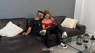 karen sleent the horny neighbor lures her best friend's son to watch a movie then fucks him on her sofa with cum in mouth