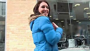 British milf flashes her cute perky titties outdoors fingering wildly