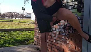 A young teen squirts wildly flashing her pussy in the sunny public park today
