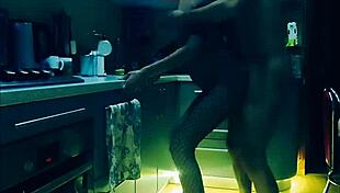 Beautiful slender wife in erotic bodysuit gets rough kitchen pounding in every position