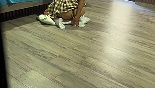 Latina schoolgirl wrecks her huge ass gaping with toy as pervy stepdad watches anal amateur style.