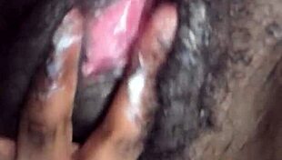 sexy ebony solo babe rides huge dildo to creamy black pussy cum homemade