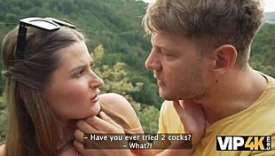 two guys with huge cocks fuck wife while hubby watches in forest