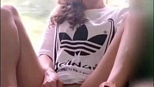 Cute coed teases with lollipop on public train ride