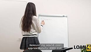 loan4k babe takes glory hole in tight shaved pussy at office desk