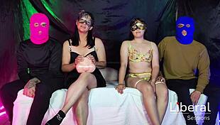 real swinger couple swap leads to juicy latina wife riding stranger's cock in homemade 4some