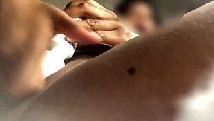 Juicy ebony babe spreads clit fingers pussy squirts toys creampie