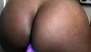 sexy ebony solo babe rides huge dildo to creamy black pussy cum homemade