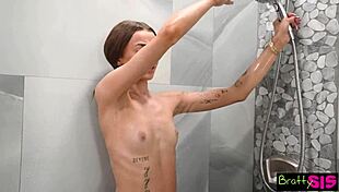 nikki nicole sneaks shy stepbro steamy shower deepthroat facial cumshot... s35 e10