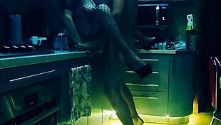 Beautiful slender wife in erotic bodysuit gets rough kitchen pounding in every position