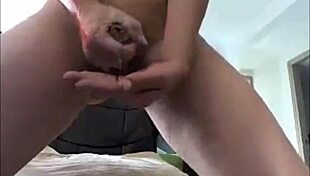 Horny tranny strokes her hard cock on webcam for you