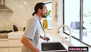 Father and stepson shower petite skater slut with cum facials