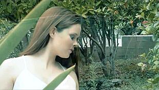 jenna j ross squeezes her big tits nipples while fingering to cum on bed