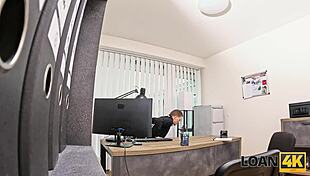 loan4k babe takes glory hole in tight shaved pussy at office desk