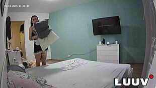 Ever wonder how two skinny maids turn cleaning into hot amateur bedroom flashing sex?