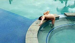 jenna j ross squeezes her big tits nipples while fingering to cum on bed