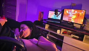 my friend caught me gaming but begged for facial cumshot and all-night doggystyle pounding in bedroom
