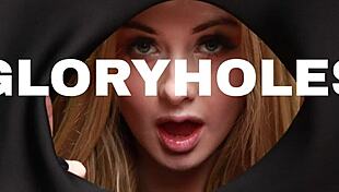 naughty brunette ellie in uniform milks huge cock on table up close