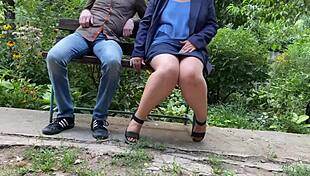 chubby milf flashes wet pussy skirt satisfies son-in-law outdoors