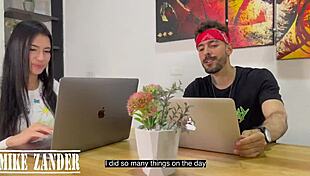 i caught my wife kissing and watching me fuck her nasty latina sister bent over the desk doggystyle