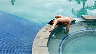 jenna j ross squeezes her big tits nipples while fingering to cum on bed