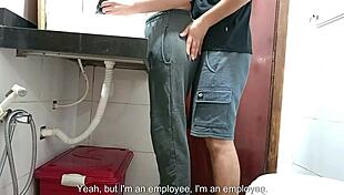 Maid caught bending over in bathroom begs for creampie doggystyle!