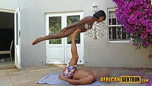 ebony teen yogi from africa balances on massive cock acro style