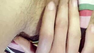 brunette hairy pussy cums hard first time on camera closeup