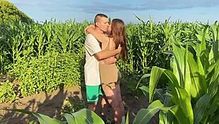 Fucked hot cute babe roughly in public corn field 🌽💦