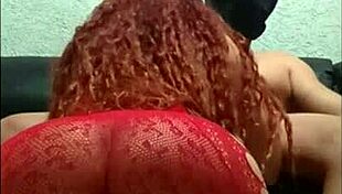 Caught stepsister's fat colombian ass riding cock on sofa after licking pussy